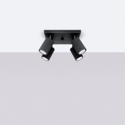 Plafonnier KARBON 4 Noir Sollux | Plafonnier 4 Spots GU10 Orientables