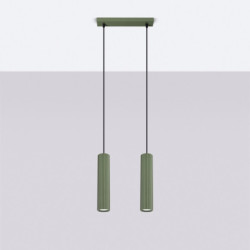 Lampe suspendue KARBON 2 Vert Olive Sollux | Suspension Design 2 Lumières GU10
