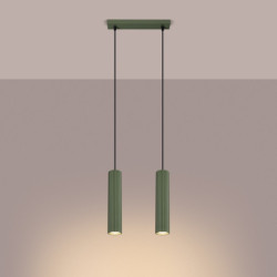 Lampe suspendue KARBON 2 Vert Olive Sollux | Suspension Design 2 Lumières GU10