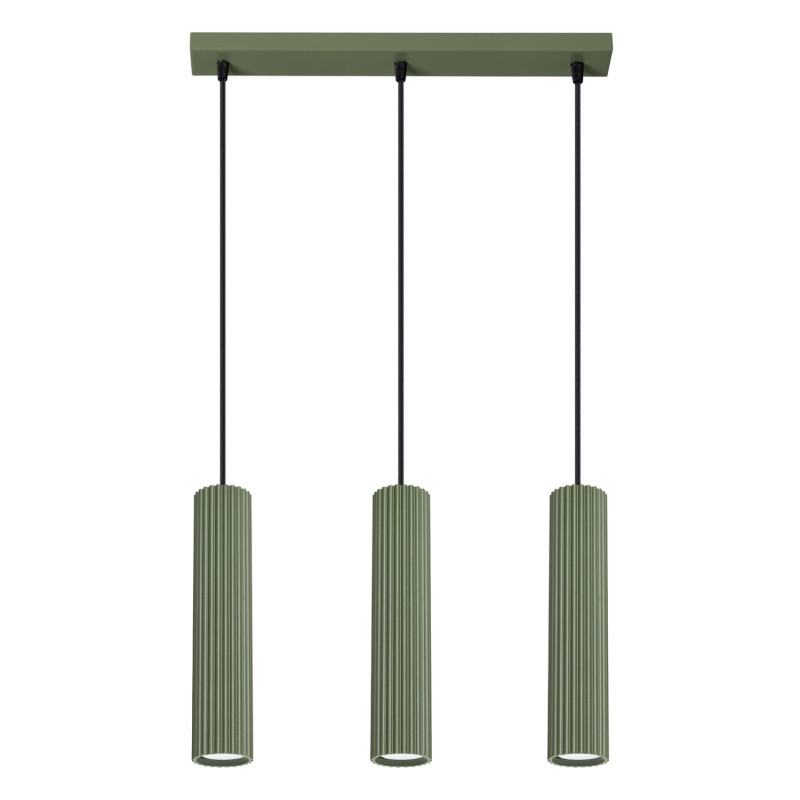 Lampe suspendue KARBON 3L Vert Olive Sollux | Suspension Linéaire Design 3 Lumières GU10