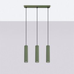 Lampe suspendue KARBON 3L Vert Olive Sollux | Suspension Linéaire Design 3 Lumières GU10