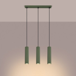 Lampe suspendue KARBON 3L Vert Olive Sollux | Suspension Linéaire Design 3 Lumières GU10