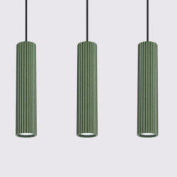 Lampe suspendue KARBON 3L Vert Olive Sollux | Suspension Linéaire Design 3 Lumières GU10