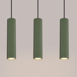 Lampe suspendue KARBON 3L Vert Olive Sollux | Suspension Linéaire Design 3 Lumières GU10