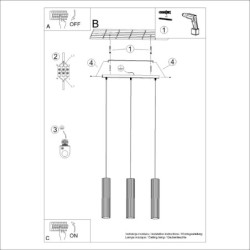 Lampe suspendue KARBON 3L Vert Olive Sollux | Suspension Linéaire Design 3 Lumières GU10