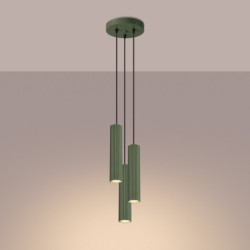 Lampe suspendue KARBON 3P Vert Olive Sollux | Suspension Design 3 Lumières GU10
