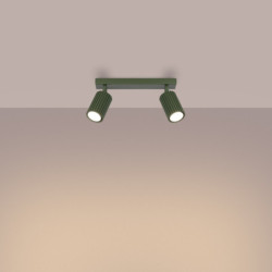 Plafonnier KARBON 2 Vert Olive Sollux | Plafonnier Design 2 Spots GU10
