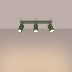 Plafonnier KARBON 3L Vert Olive Sollux | Plafonnier Linéaire 3 Spots GU10