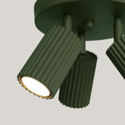 Plafonnier KARBON 3P Vert Olive Sollux | Plafonnier Rond 3 Spots GU10