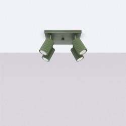 Plafonnier KARBON 4 Vert Olive Sollux | Plafonnier Design 4 Spots GU10