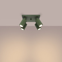 Plafonnier KARBON 4 Vert Olive Sollux | Plafonnier Design 4 Spots GU10