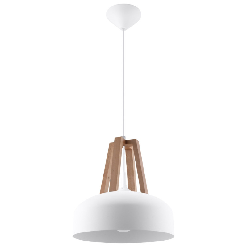 Lampe pendante CASCO acier blanc et bois naturel
