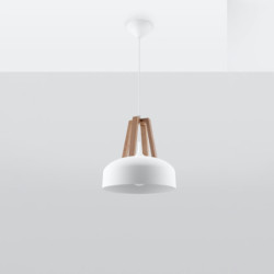 Lampe pendante CASCO acier blanc et bois naturel