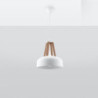 Lampe pendante CASCO acier blanc et bois naturel