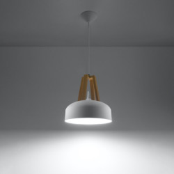 Lampe pendante CASCO acier blanc et bois naturel