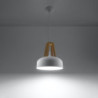 Lampe pendante CASCO acier blanc et bois naturel