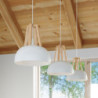 Lampe pendante CASCO acier blanc et bois naturel