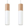 PABLO - Lampe pendante 2 suspensions finition blanc et bois naturel