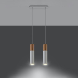 PABLO - Lampe pendante 2 suspensions finition blanc et bois naturel