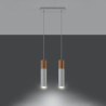 PABLO - Lampe pendante 2 suspensions finition blanc et bois naturel