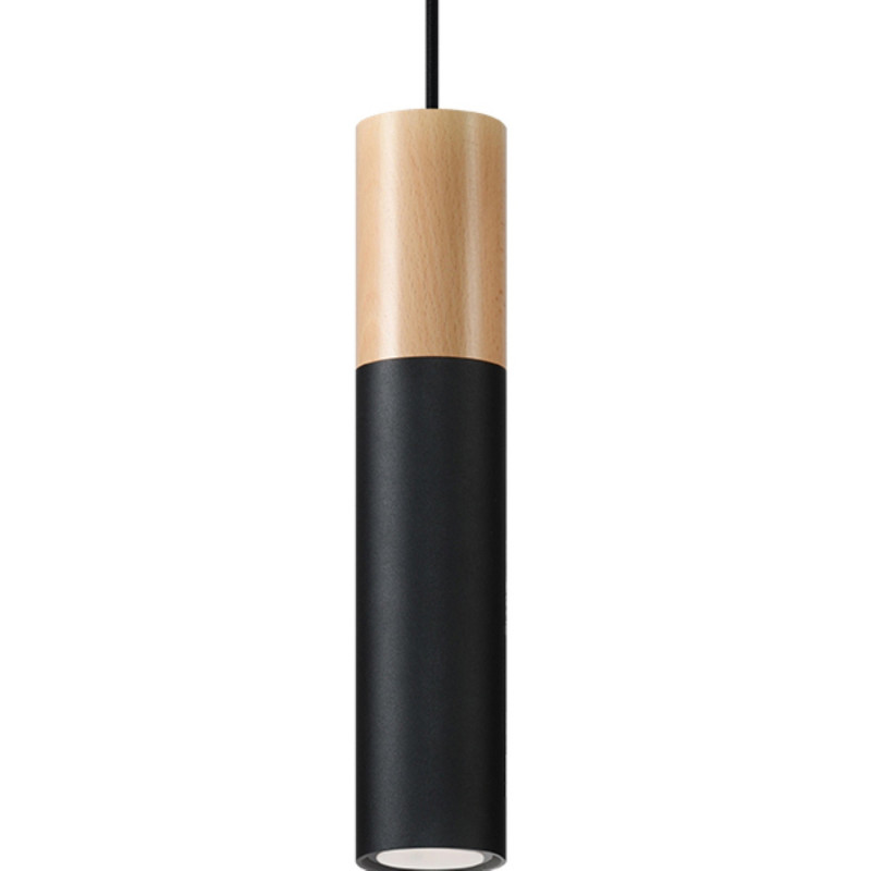 PABLO - Lampe pendante finition noir et bois naturel