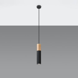 PABLO - Lampe pendante finition noir et bois naturel