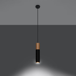PABLO - Lampe pendante finition noir et bois naturel