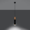 PABLO - Lampe pendante finition noir et bois naturel