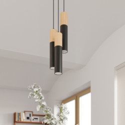 PABLO - Lampe pendante finition noir et bois naturel