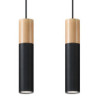 PABLO - Lampe pendante 2 suspensions finition noir et bois naturel