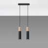 PABLO - Lampe pendante 2 suspensions finition noir et bois naturel