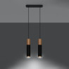 PABLO - Lampe pendante 2 suspensions finition noir et bois naturel