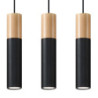 PABLO - Lampe pendante 3 suspensions finition noir et bois naturel