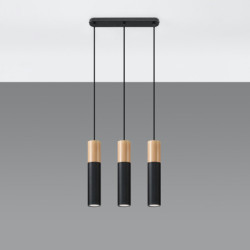 PABLO - Lampe pendante 3 suspensions finition noir et bois naturel