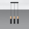 PABLO - Lampe pendante 3 suspensions finition noir et bois naturel