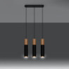 PABLO - Lampe pendante 3 suspensions finition noir et bois naturel