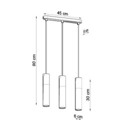 PABLO - Lampe pendante 3 suspensions finition noir et bois naturel