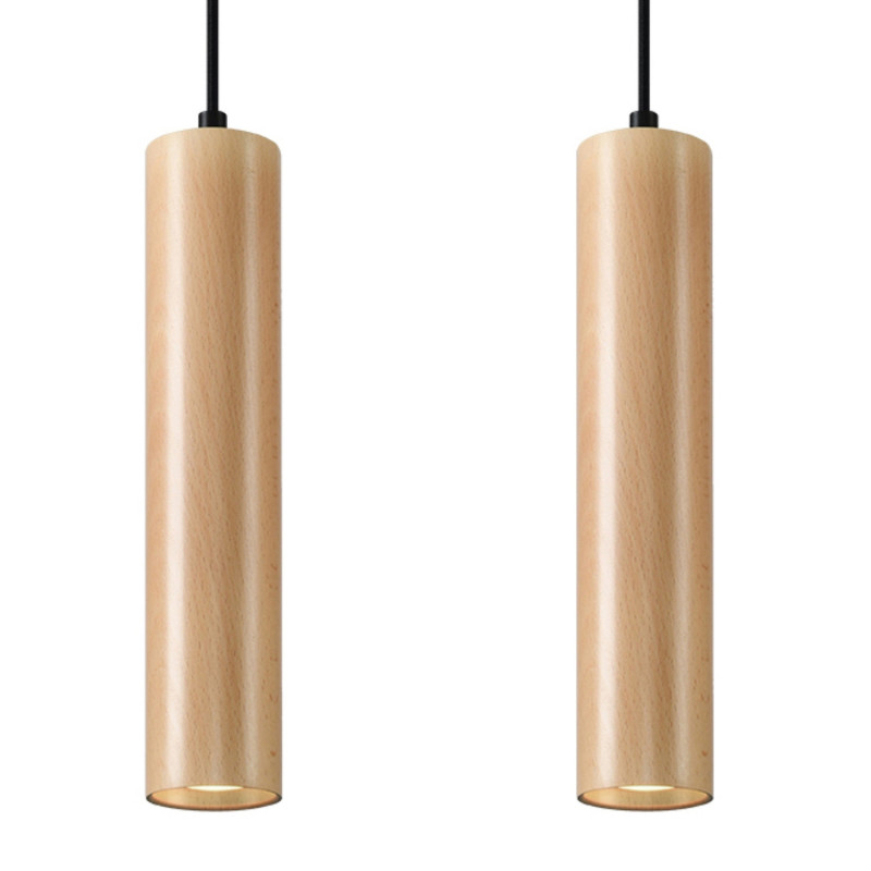 LINO - Lampe pendante 2 suspensions finition bois naturel