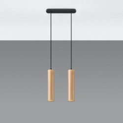 LINO - Lampe pendante 2 suspensions finition bois naturel