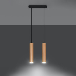 LINO - Lampe pendante 2 suspensions finition bois naturel