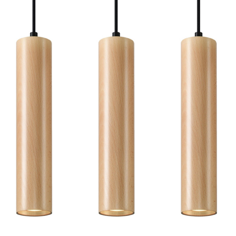 LINO - Lampe pendante 3 suspensions finition bois naturel