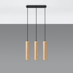 LINO - Lampe pendante 3 suspensions finition bois naturel