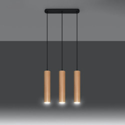 LINO - Lampe pendante 3 suspensions finition bois naturel