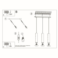LINO - Lampe pendante 3 suspensions finition bois naturel