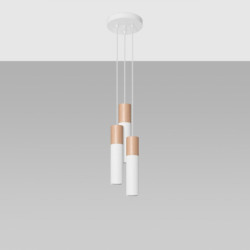PABLO - Lampe pendante 3 suspensions finition blanc et bois naturel