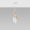 PABLO - Lampe pendante 3 suspensions finition blanc et bois naturel