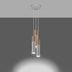 PABLO - Lampe pendante 3 suspensions finition blanc et bois naturel