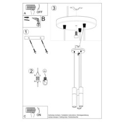 PABLO - Lampe pendante 3 suspensions finition blanc et bois naturel