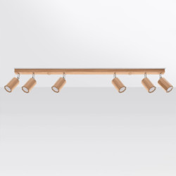 ZEKE - Plafonnier 6 bras en bois finition chêne