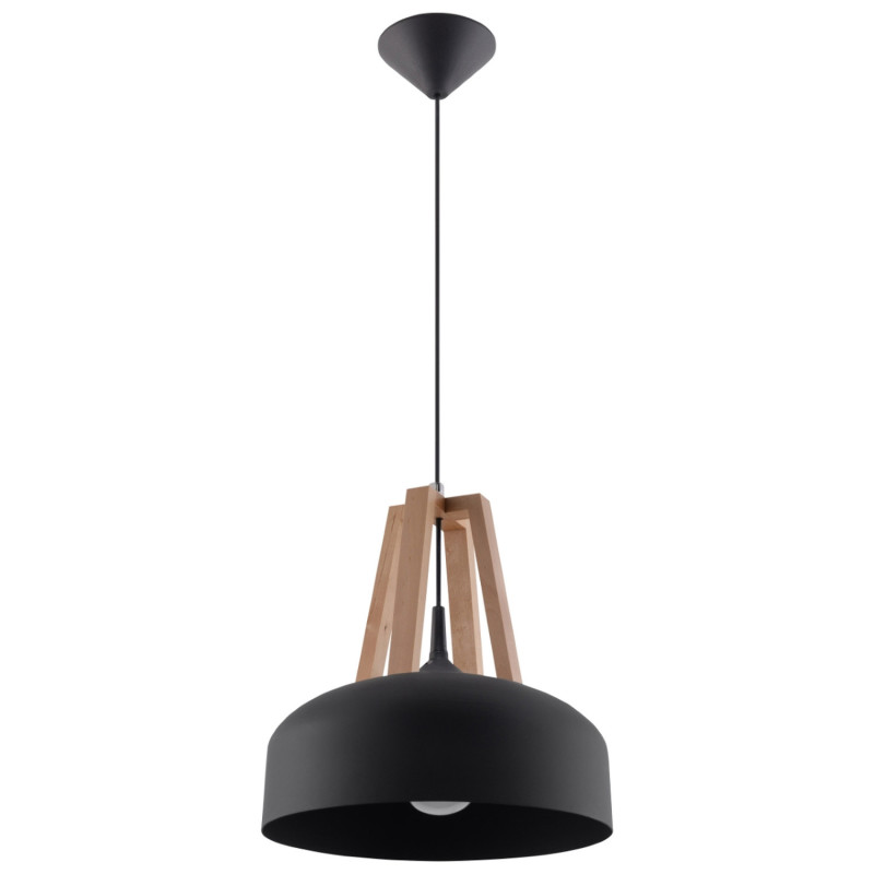 Lampe pendante CASCO acier noir et bois naturel